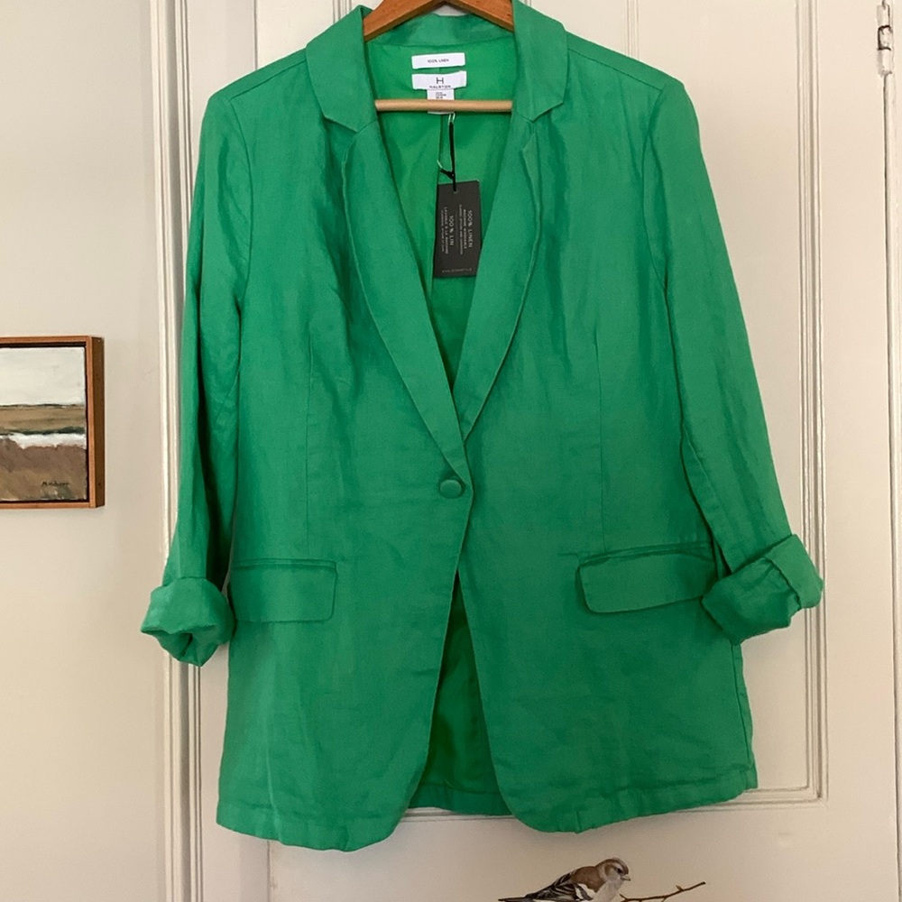 Size medium Halston Kelly Green linen blazer new with tags
